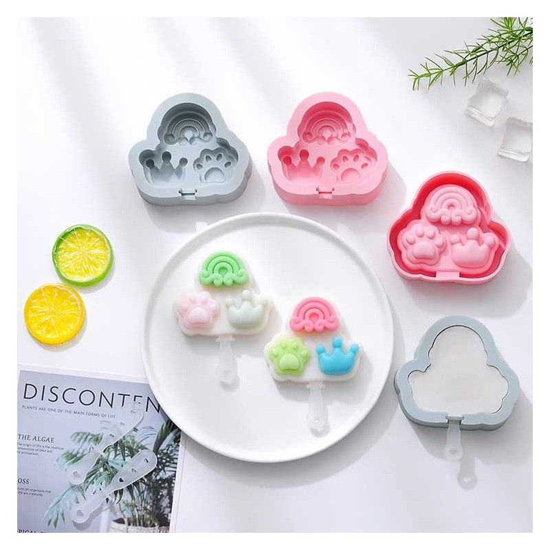 Food-Grade Silicone Cat Claw, Rainbow, and Crown Shaped Silicone Popsicle Molds - Create Fun Ice Cream Treats