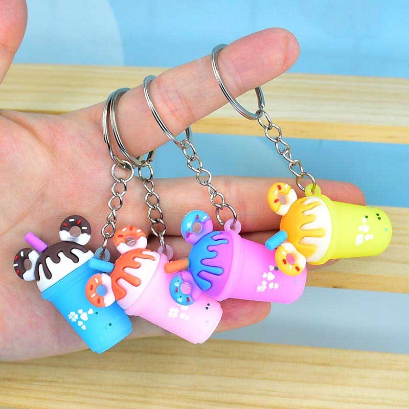 Manufacturer Direct! Ice-Cream 3D Doll boba keychain with metal keyring - Ideal for Student Bag Charms or Promotional Gifts