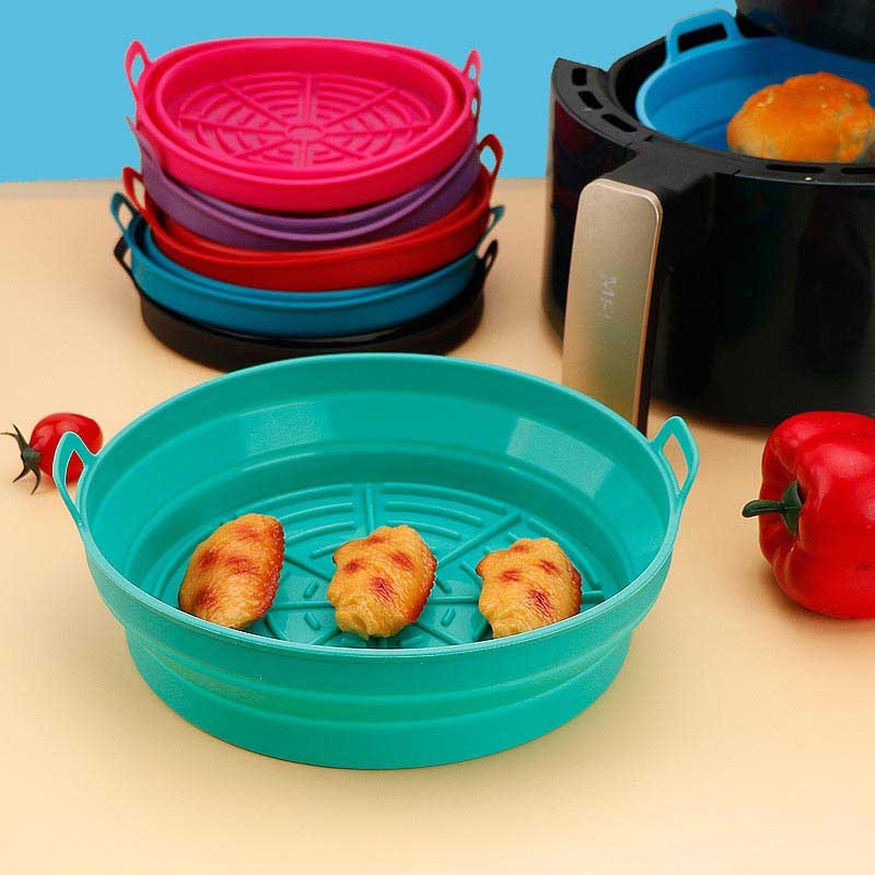 Foldable Air Fryer Silicone Baking Pan - 18.5cm Diameter, 8cm Depth - Perfect for Oven and Air Fryer
