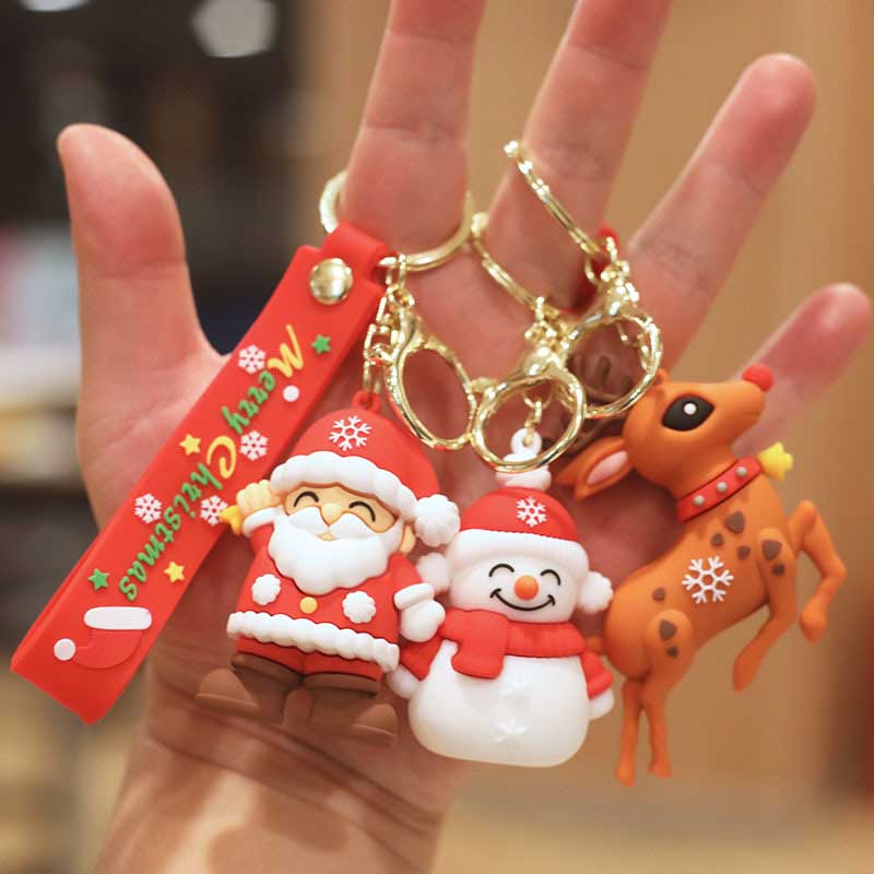 Christmas Santa Keychain Reindeer/Tree/Snowman/Stocking Silicone keychain Supplier Wholesale