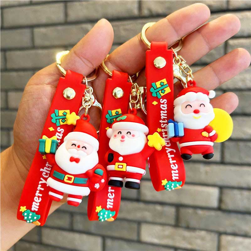 Adorable 3D Silicone Santa Claus, Gift, Stocking, Sled, Christmas Tree, Snowman, and Gloves Keychain - Festive Holiday Accessory for Keys