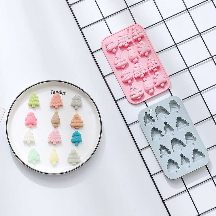 12-Cavity 6 Different Christmas Tree Shaped silicone baking molds for Chocolate, Cake, Treats, Gummy Baking and Freezing