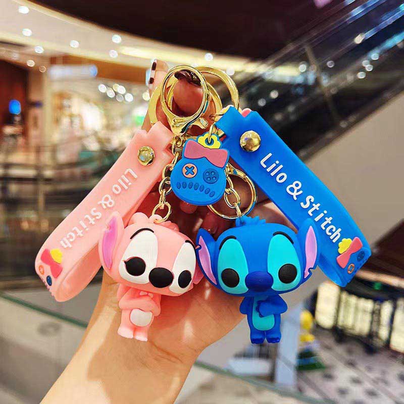 custom 3D figurine girly pink Stitch silicone keychain Student bag charms Ready Stock Wholesale