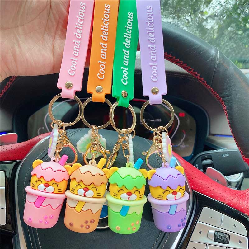 Factory Wholesale with Lanyard - Cute little tiger milk tea cup Boba Keychain Ready Stock