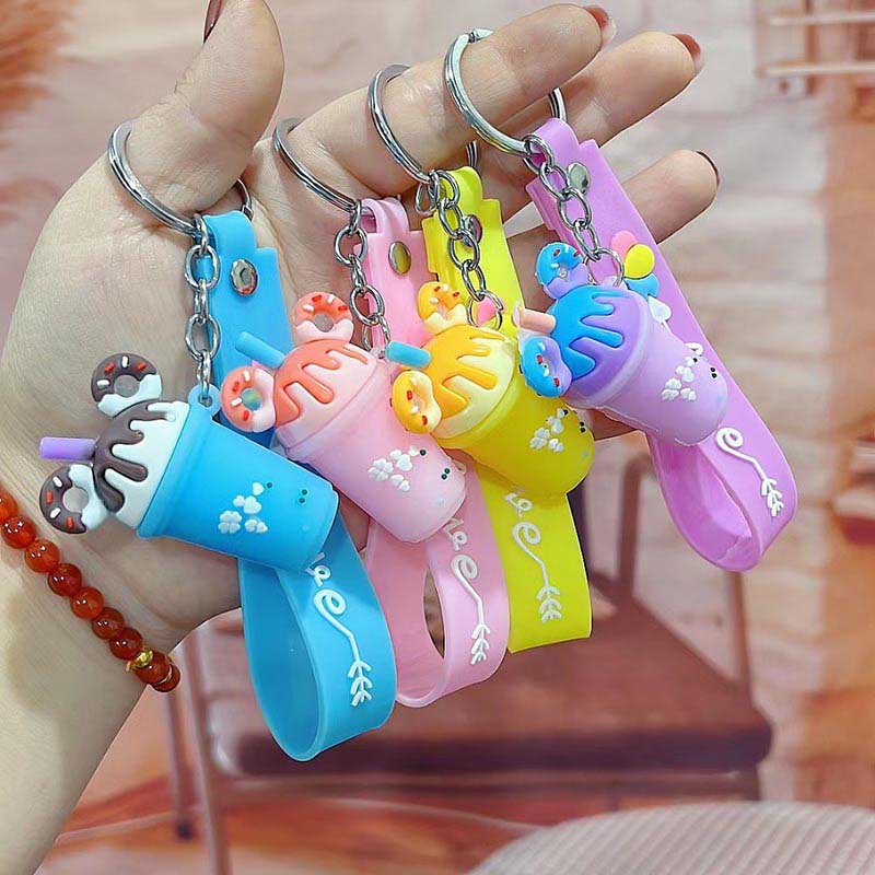 Ready Stock Cute Silicone Boba Keychain: Mini Simulated Food Backpack Charm with a lanyard - Perfect Gift for Students
