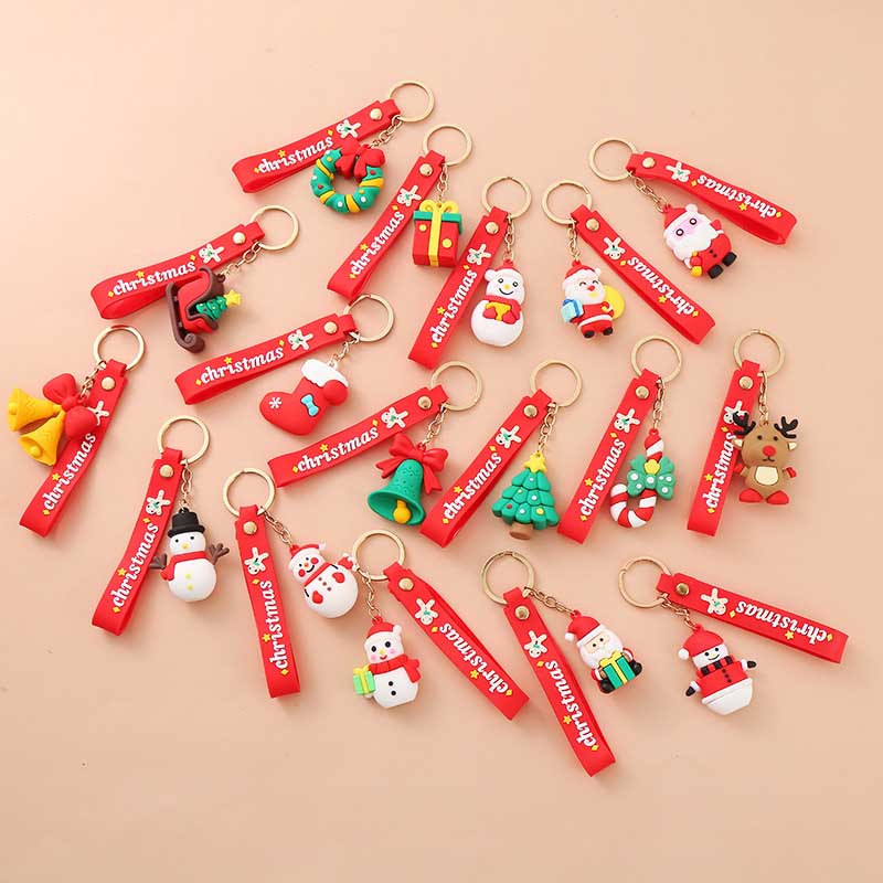 Christmas Wreath/Snowman/Tree/Santa Claus/Umbrella Grip/Sled/Bell/Stocking/Reindeer/Gift 3D Silicone Keychain