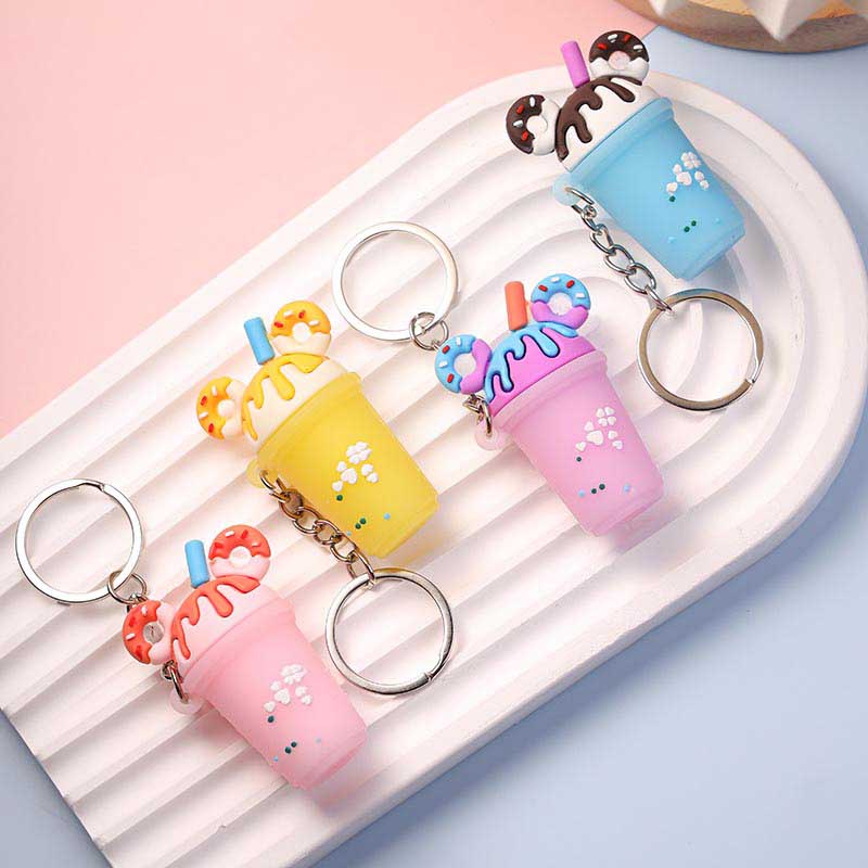 Macaron-Colored Ice Cream Milk Tea Boba Keychain: Cute Sweet Donut Milk Tea Cup Pendant for Bags