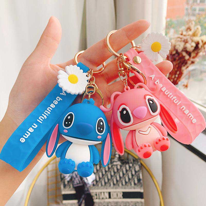 New Style Cute Silicone Stitch 3D Figurine Keychain with Lanyard - Student bag charms  Ready Stock