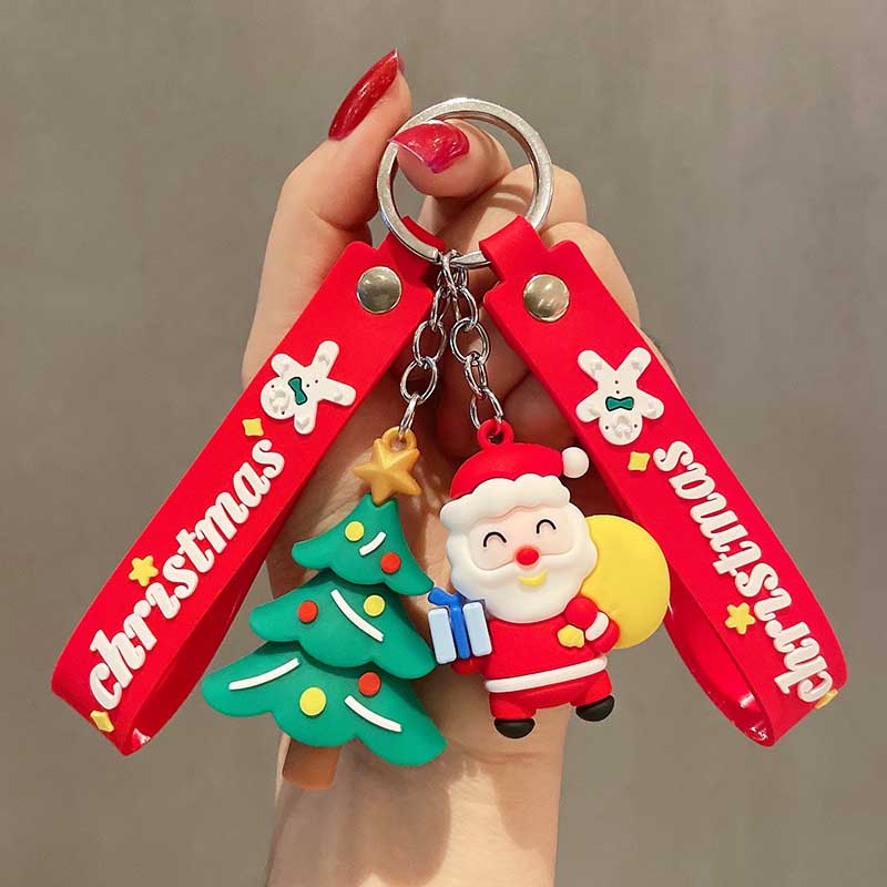 2024 New Cute Christmas Santa and Reindeer Silicone Keychain - Suitable for Backpacks, Bags, and Car Pendant