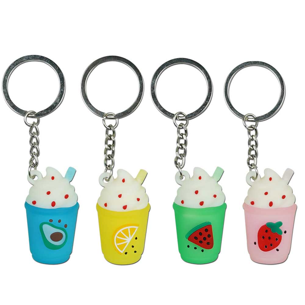 Factory Wholesale Strawberry Watermelon Lemon Silicone Keychain - Vibrant 3D Doll boba tea keychain Bag Charm, Ready Stock