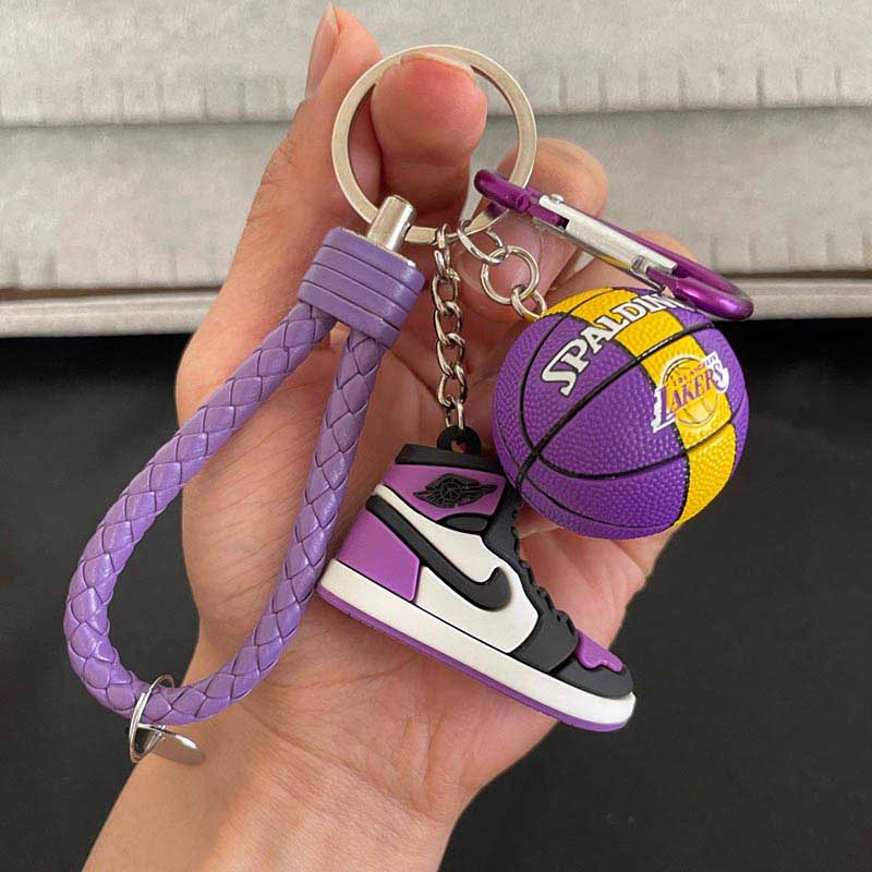 Basketball and sneaker Shoe Keychain: Ready Stock, 3D Figurine Sneaker Charm with Braided Lanyard carabiner, Manufactured by Factory Wholesale