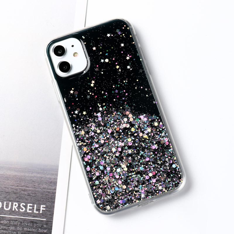 Girly heart starry sky pattern silicone phone case glitter silicone phone cover