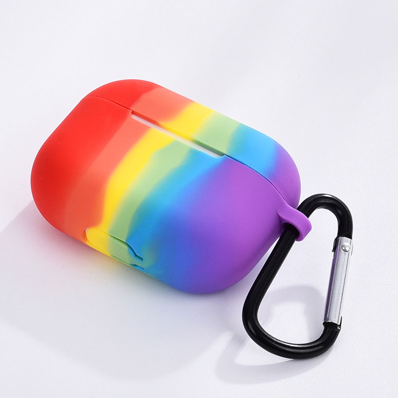 Rainbow-Colored AirPods Pro Silicone Case with Carabiner for AirPods