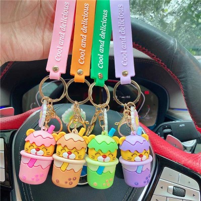 Factory Wholesale with Lanyard - Cute little tiger milk tea cup Boba Keychain Ready Stock