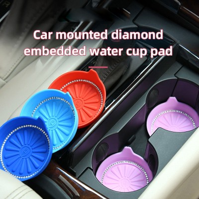 In-stock Supply of Diamond-inlaid Silicone Coasters with Non-slip Pads for Car Cup Holders