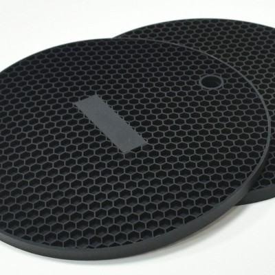 Black Honeycomb Silicone Mats, Circular Heat Insulation Coasters and Plate Mats, Wholesale