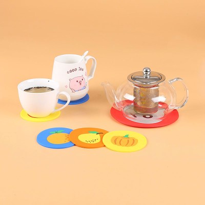 Stock Wholesale of Anti-slip and Heat-resistant PVC Soft Rubber Cup Mats with Fruit Cartoon Designs