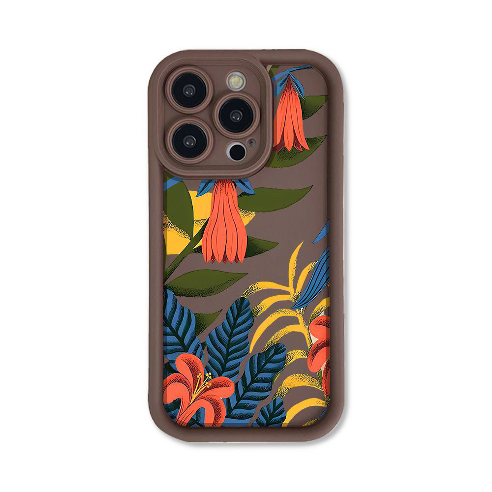 Flower and plant illustration phone case thickened design TPU protective cover with customizable patterns