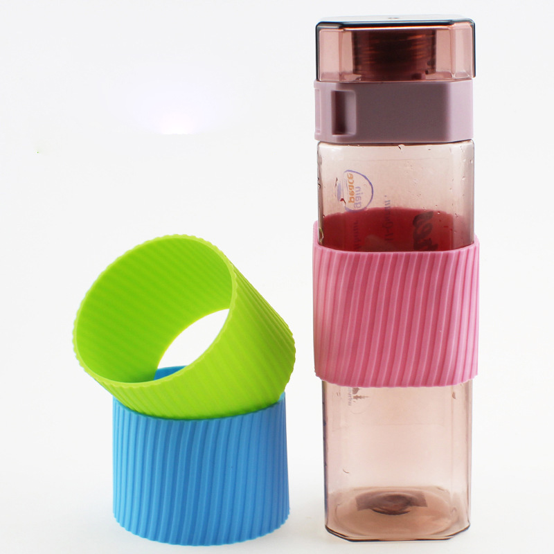 Inner Diameter 7cm, 7.5cm Striped Insulated Design Glass Water Bottle Silicone Sleeve with Non-slip Enhances Grip Feeling