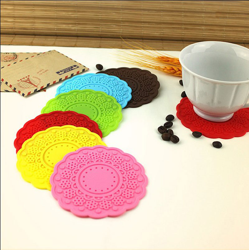 Beautiful Floral-Patterned Silicone Coasters with Anti-Slip Base