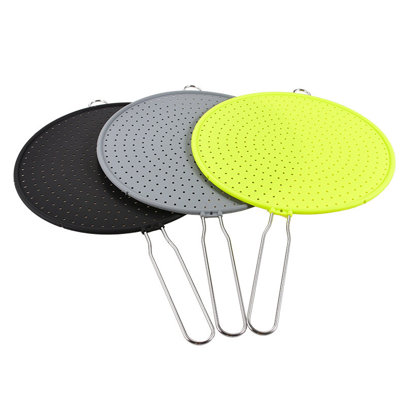 Diameter 28cm Silicone Oil-filtering Net Pot Mat with Dual Functions and Stainless Steel Handle