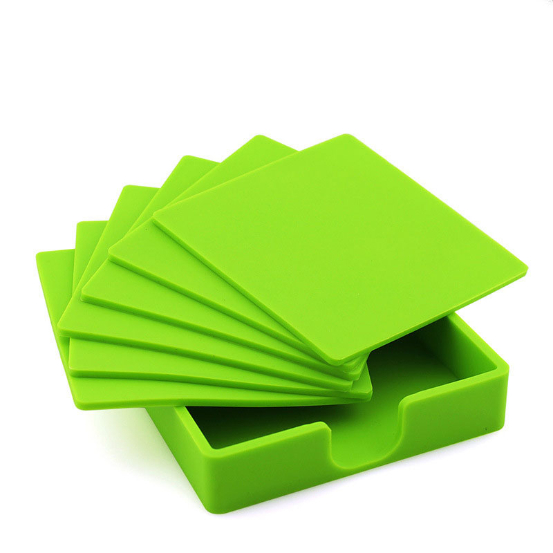 Square Silicone Coasters with Coaster Storage Box, Customizable with Logo Printing