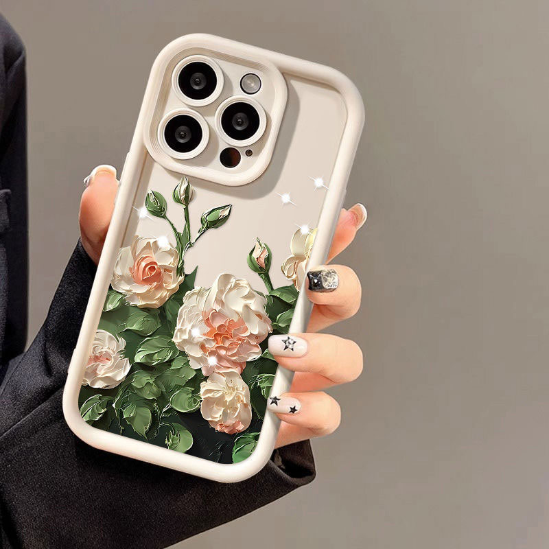 Oil painting camellia and rose phone case supports customized patterns