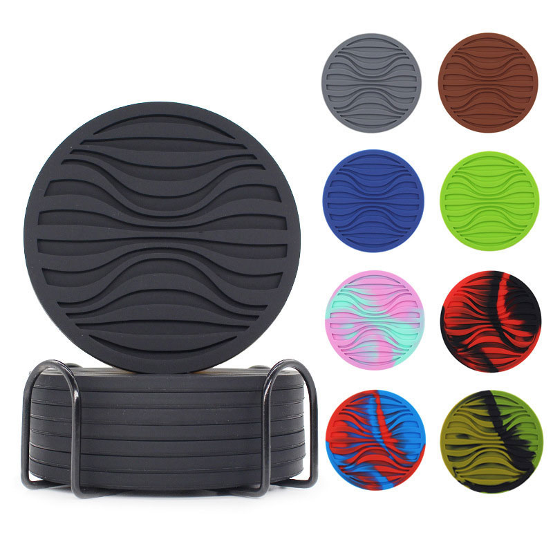 Food-grade silicone Coasters, 10cm Diameter with Anti-Slip Wavy Bump Texture for Water Drainage and Heat Insulation