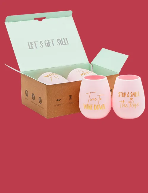 Pink Silicone Wine Glasses Kraft Paper Box Packaging