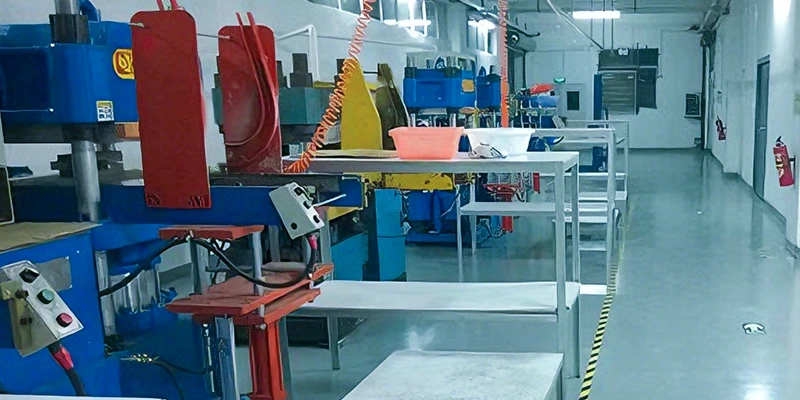 Factory production line for molded silicone sealing plugs and dust plugs